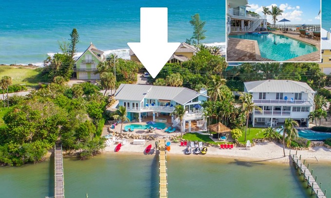 Stuart Casa | Acuario: 5BR / 4BA frente a la playa privado, muelle, piscina climatizada + spa, ¡y más!
