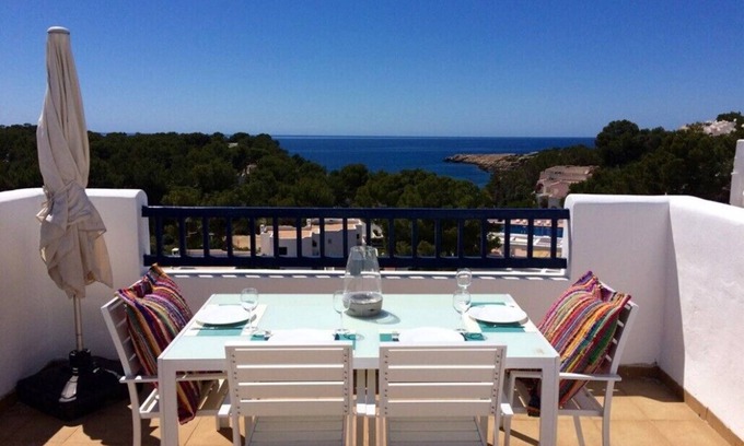 Cala Comte Apartamento | Authentic Mediterranean penthouse with sea view and private pool