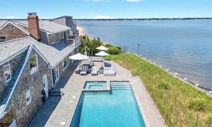 Hampton Bays Casa | Bayfront Luxury Retreat with Heated Pool, Private Beach, and Sweeping Water...