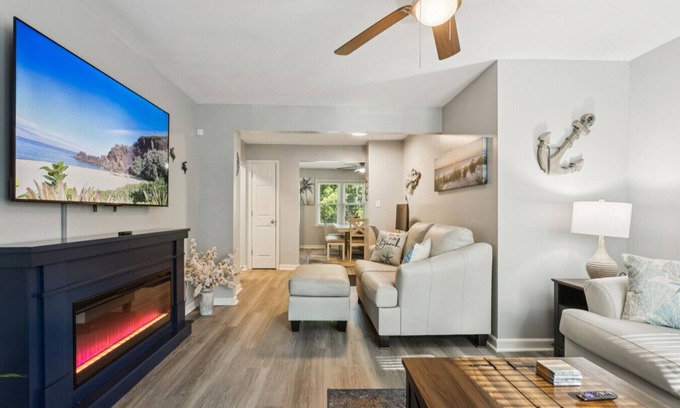 Kansas City Casa | Beachy Haven Duplex - 3BR/2BA, Pet-Friendly with Firepit