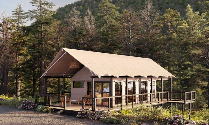 Zirconia Cabina | Luxury Family Tree Tent in Tuxedo Falls Resort with Private Waterfalls & Hiking