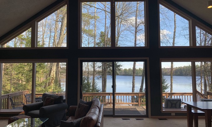 Pocono Pines Casa | Beautiful Lake Naomi Views: Lakefront w Private Beach, Fire Pit; NEW HOT TUB