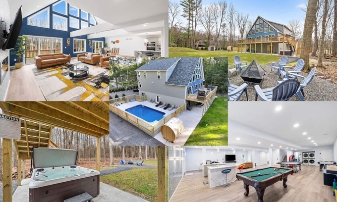 Pocono Lake Casa | Big Villa/4 Masters/6Bd 7Ba/Heated Pool/Hot Tub/Sauna/Big Game Room