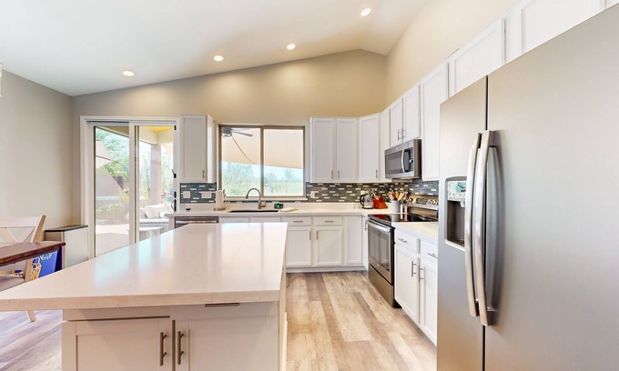 Desert View Village Casa | Blooming Cacti Hideaway | Luxe home with pool, hot tub, grill, and mtn views