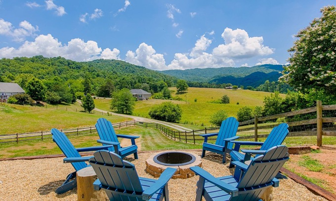 Weaverville Casa | Blue Ridge farmhouse with amazing mountain view, hot tub, firepit & decks
