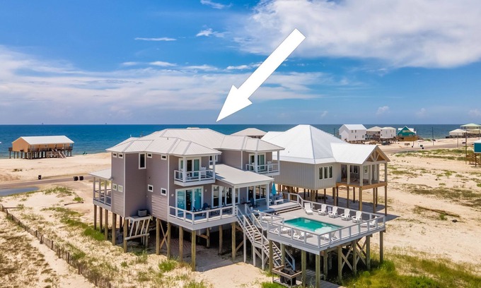 Dauphin Island Casa | 'Bout Time - 5 habitaciones, 4. 5 baños, capacidad para 16 personas, frente al mar con piscina privada.