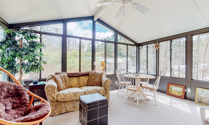 East Wakefield Casa | Calming dog-friendly lake view home with firepit, wood stove, patio, & gas grill