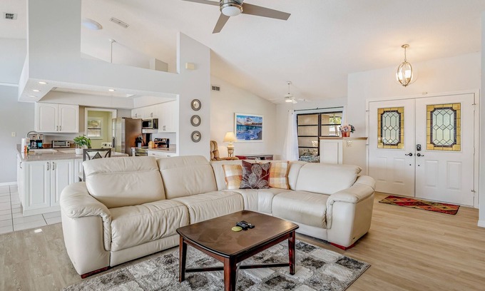 Pebble Beach Casa | Canal-front home with sandy beaches, golf courses, dock, & refreshing pool