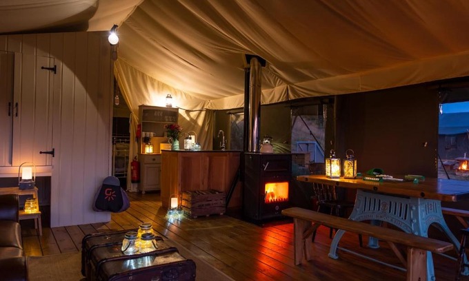 Lampeter Otro | Canvas & Campfires, Luxury Safari Tent Glamping, only Seren Tent has a hot tub