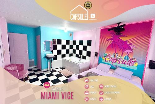 Lievin Apartamento | Capsule Miami Vice - Jacuzzi - Billard - Ecran cinéma & Netflix - Ping-Pong - Nintendo & Jeux-