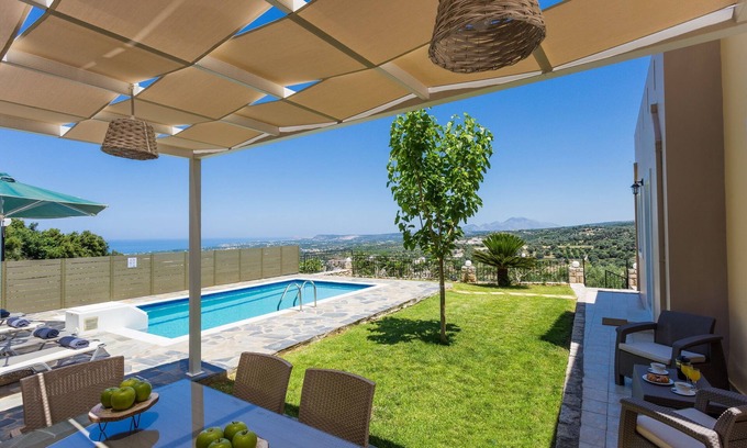 Agia Triada Villa | Captivating Villa w/ pool, Ping Pong Table, Childrens Play Area and Sea Views