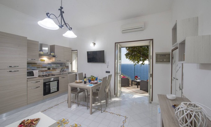 Praiano Chalet De Esquí | Casa Cetrangolo - Gran terraza con vista al mar