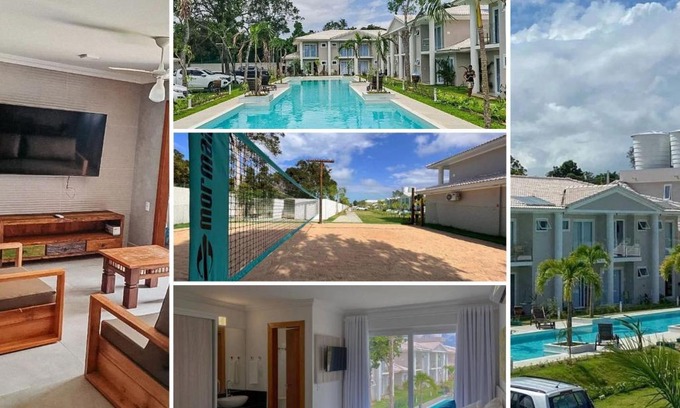Arraial d'Ajuda Casa | Casa em condomínio a 200m da praia em Arraial D'ajuda, com 3 suites, sala climatizada, área gourmet privativa, Internet 300MBPS, condomínio com piscinas adulto e infantil, sauna, quadra de beach tenis e portaria 24hrs.