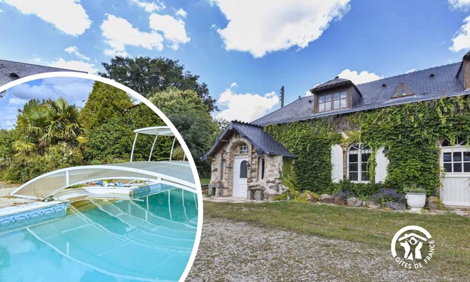 Gennes-sur-Glaize Cabaña | Casa rural familiar con piscina cubierta y animales, hasta 11 personas en Gennes-Longuefuye
