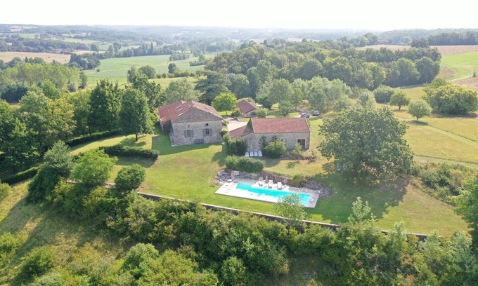 Montagnac-sur-Lede Casa | Área de la colina, casa de piedra vistas de 360 ° con Encanto 8 a 12 personalizable