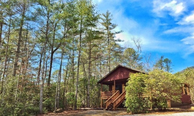 Sautee Nacoochee Cabina | Chimney Mtn 1 | 2BR Cabin, Dog Friendly, Fireplace, Covered Hot Tub. Near Helen