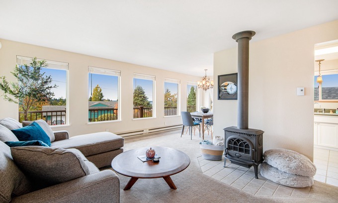 University Place Casa | Comfortable home with Puget Sound view, decks, garden patio, WiFi & W/D