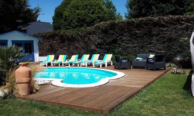 Concarneau Villa | Contemporary house not overlooked with heated pool, beaches 400m away.
