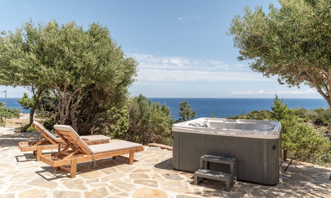 Naxos Villa | Country House 'Villa Rouvis' with Sea View, Outdoor Hot Tub, Wi-Fi and Air Conditioning