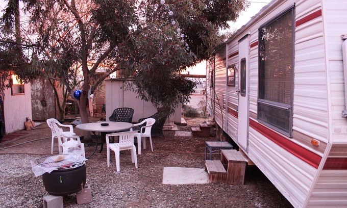 Bombay Beach Casa | Cozy 80s Safari Style RV in Tranquil Bombay Beach with AC