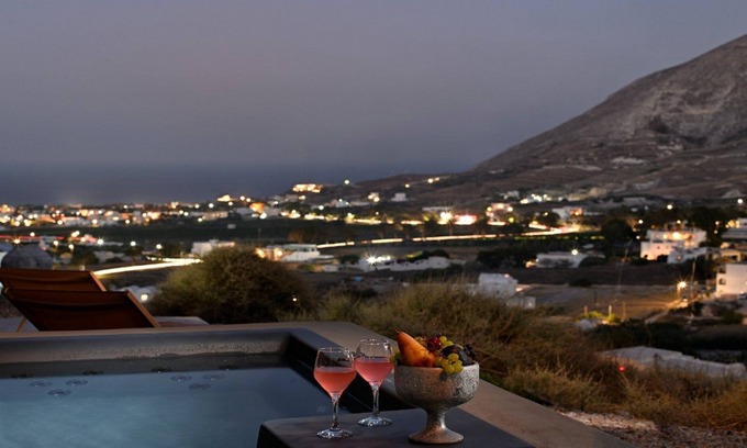Exo Gonia Villa | Delightful Santorini Villas | 4 Bedrooms | Villa Killua | Spacious Terraces with Hot Tubs | Exo Gonia Aside