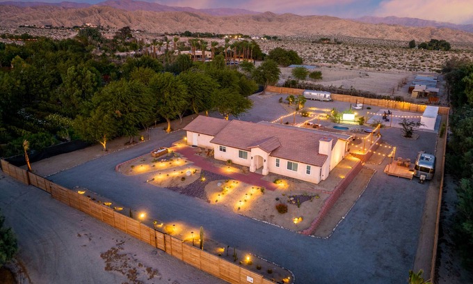 Thousand Palms Casa | Desert Moon: Fenced Private Acre with Cowboy Pool, Spa, Sauna and Hammocks