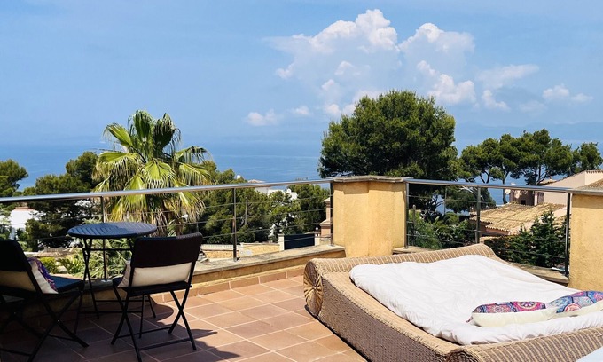 Badia Gran Villa | Villa de Diseño, azotea con vista panorámica al mar, hermoso jardin, piscina