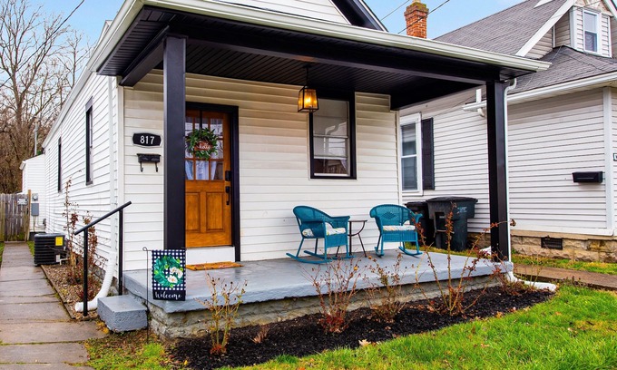 New Albany Casa | Dog-friendly 1920s charmer with bohemian finishes, firepit, central air, and W/D