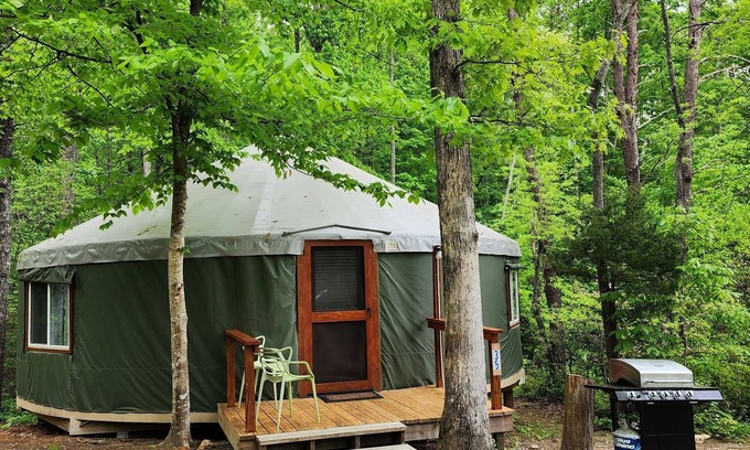 Rutherfordton Casa | Dog friendly 30' Yurt, large dome skylight, king bed, 2 bedrooms, sleeps 6.