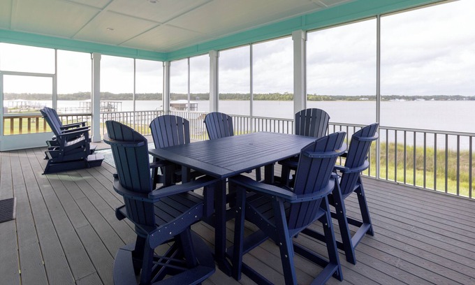 Gulf Shores Casa | Dolphin Dreams- OMG View! RV Pad W/ Hookups! Kayaks! Pier! Event Friendly!