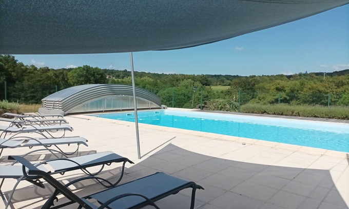 Saint-Martin-de-Fressengeas Casa | Domaine de la Rebière 15 pers 6 rooms swimming pool 6x12, spa, sauna, fitness, yoga