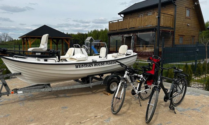 Gizycko Casa | Domek Wester House Fuleda z Sauną Jacuzzi i Kominkiem