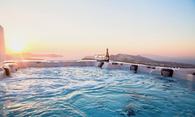Pyrgos Villa | Vistas de Villa Filon, Ultimate Sunset sin multitudes