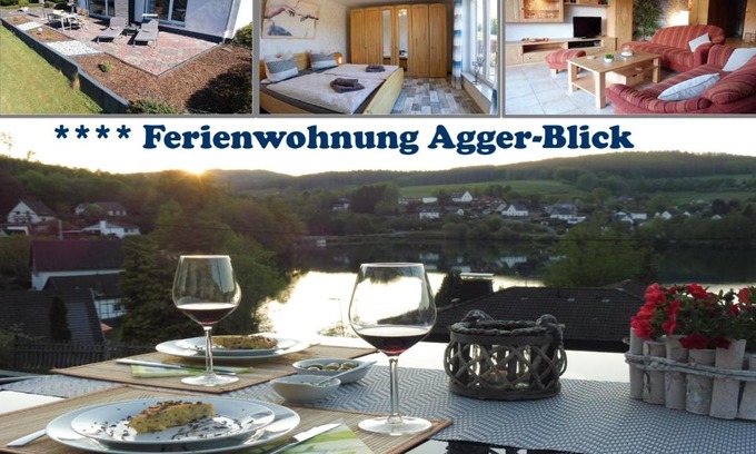 Gummersbach Apartamento | Exklusive Ferienwohnung 'Agger-Blick' mit großer Seeblick-Terrasse & Sauna