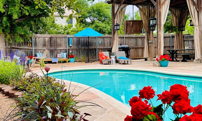 Cedar Park Casa | Exquisite dog-friendly home with fenced yard, pool, firepit, central AC, & W/D