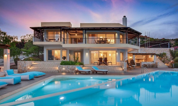 Lavreotiki Villa | Extravagant Athens Villa | Villa Seraphina | 6 Bedrooms | Private Heated Pool | Sea Views |Various Lounging and Lining Spaces & BBQ | Legrena