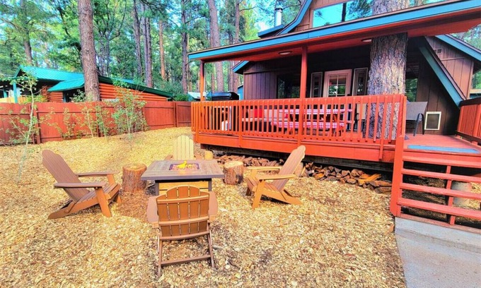 Kachina Village Cabina | Family A-Frame Cabin Nestled in the Ponderosas w/ Gas Fire Pit and Fenced Yard!