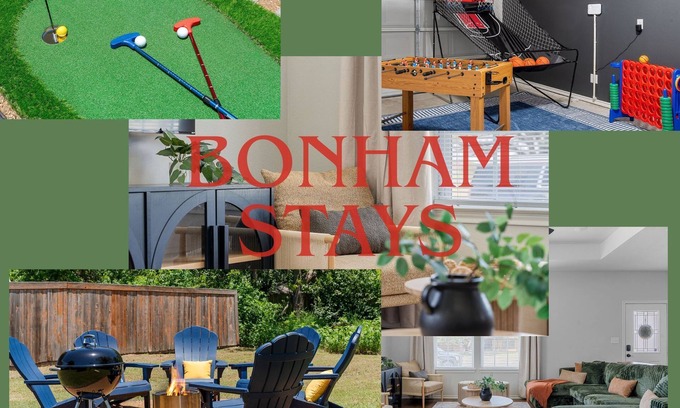 Bonham Casa | Family Fun Getaway| Game Room| Fire Pit| Mini Golf