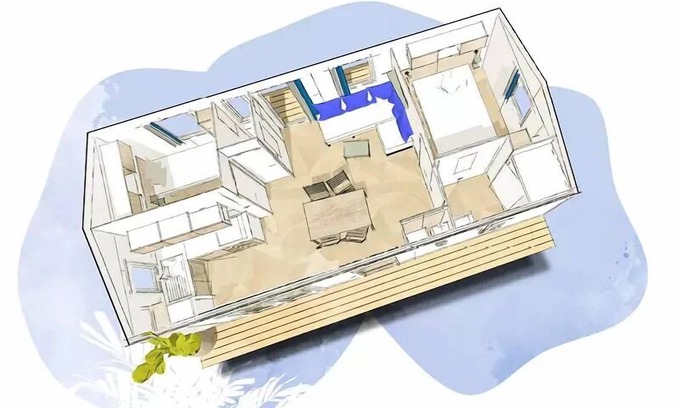 Daglan Casa | Ferienhaus BAHIA (4 pers) 2 Schlafzimmer-TV-Klimaisation-Dishwasher-Terrasse mit Bank bedeckt 4 Personen