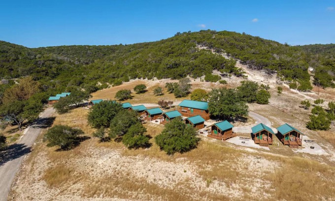 Medina Cabina | Glamping Bunkhouse: Tx Hill Country Resort + Pool