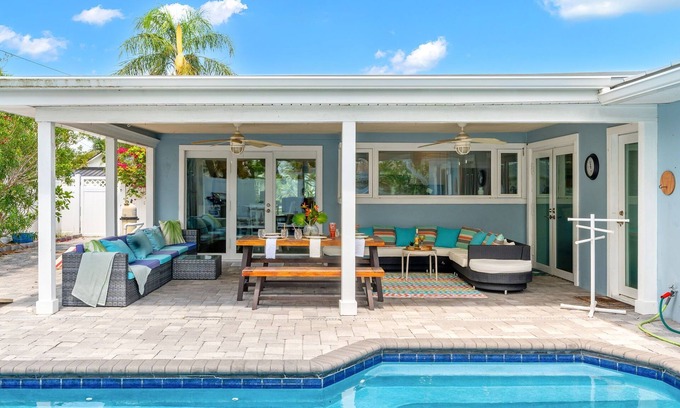 Venetian Way Casa | Gorgeous Beach House W/ Large Outdoor Patio, Heated Pool & Gas Fire Pit!