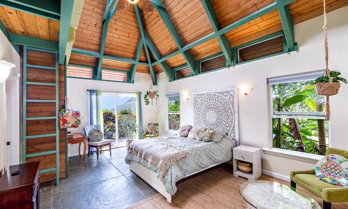 Holualoa Cabaña | Casa pequeña verde de Hawaii