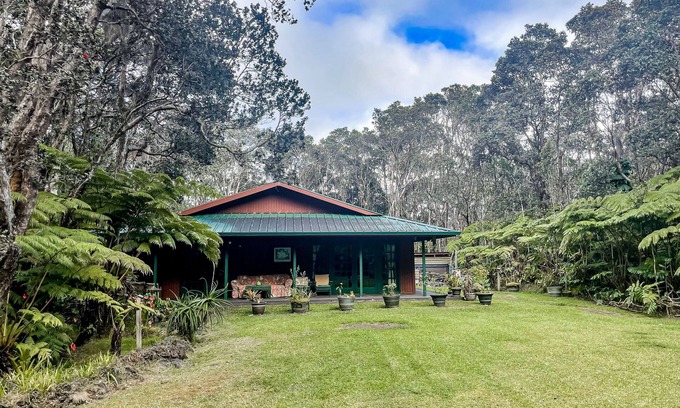 Volcano Casa | Hidden paradise with a hot tub, wood fireplace, large lanai, & jetted tub