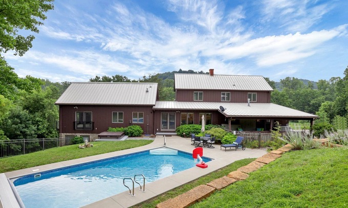 Logan Casa | Hillside haven on expansive grounds, heated pool, firepit, bocce court and more!