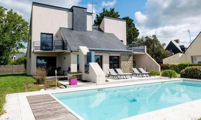 Le Tour-du-Parc Casa | Casa vista al mar 80m de la playa con piscina climatizada y seguro.