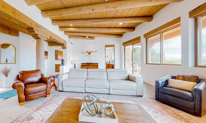 Canoncito Casa | Idyllic mountain-view retreat with luxe interior & private sunset-view hot tub
