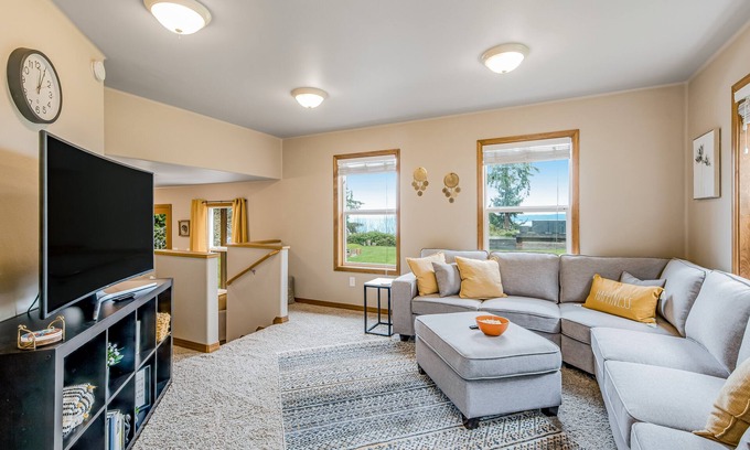 Camano Island Casa | Idyllic woodsy retreat with firepit, two kitchens, Port Susan views & woodstoves