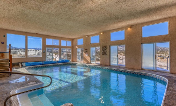 Del Norte Casa | Indoor heated pool, hot tub, sauna with mountain views, wildlife and solitude.