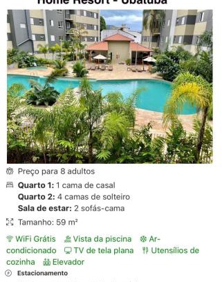 Estufa II Apartamento | Jardim das Palmeiras II Home Resort - Imperdível - Vista Piscina - Suíte - Ubatuba