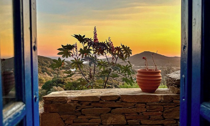 Andros Apartamento | Kotseli Villa: Appartement Deluxe Avec Vue Mer, Coucher de Soleil et Piscine